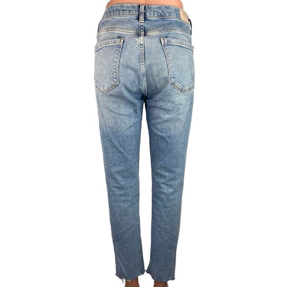 Zara Blue Z1975 Denim Low Rise Light Wash Distressed Straight Leg Jeans Size 8 - Picture 3 of 4